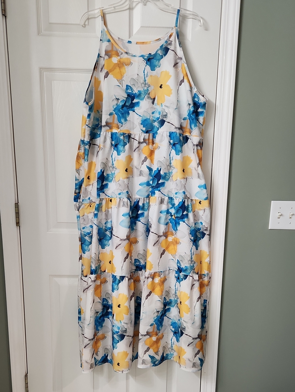 Floral Tiered Maxi Dress - Blue & Yellow